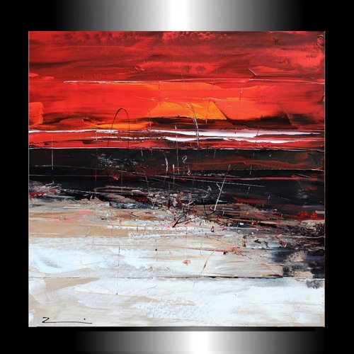 Gemälde XXL Horizont Strand Meer Zenic rot grau