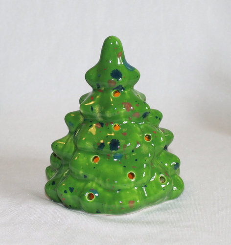 Windlicht Weihnachtsbaum klein grüne Effektglasur