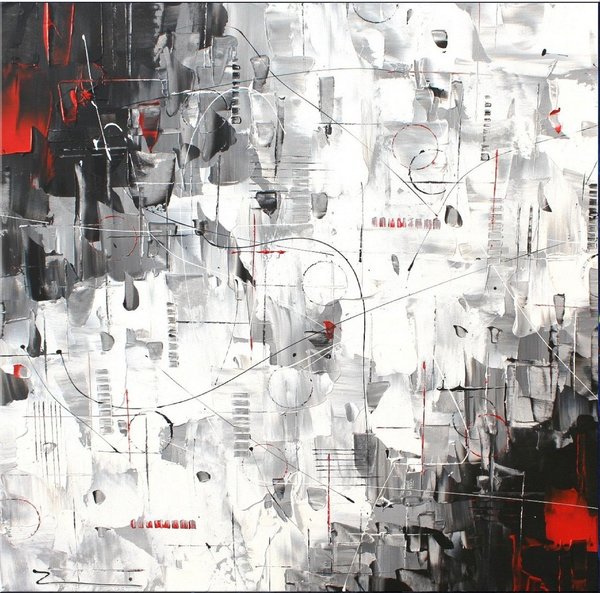 Gemälde abstrakt weiß schwarz rot Bild mit Struktur