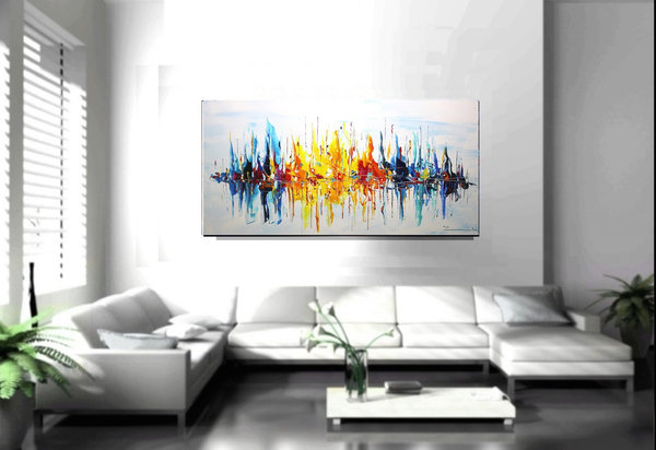 Handgemalt Gemälde Skyline abstrakt Zenic