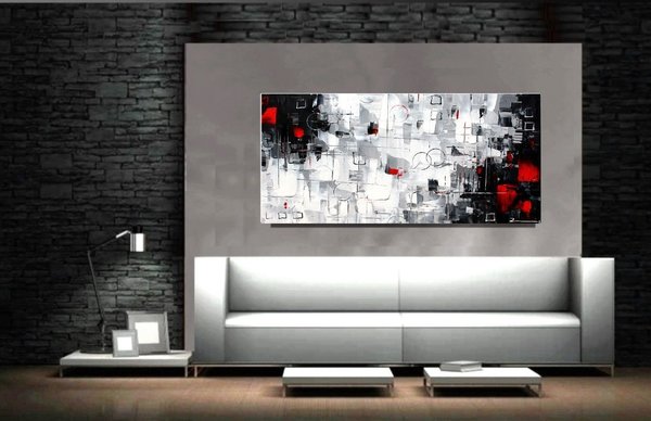 Gemälde abstrakt mit Struktur weiß schwarz Zenic