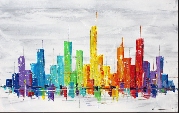 Wandbild handgemalt Skyline Stadt New York Zenic