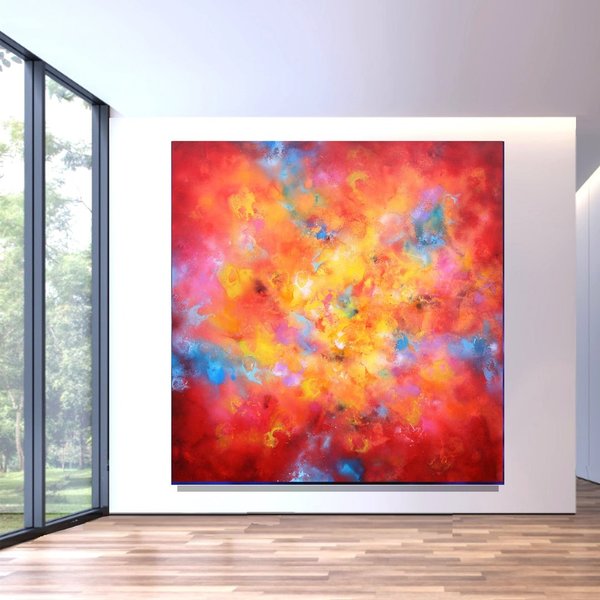 Gemälde abstrakt "Solar Explosion" 120 x 120 x 4 cm