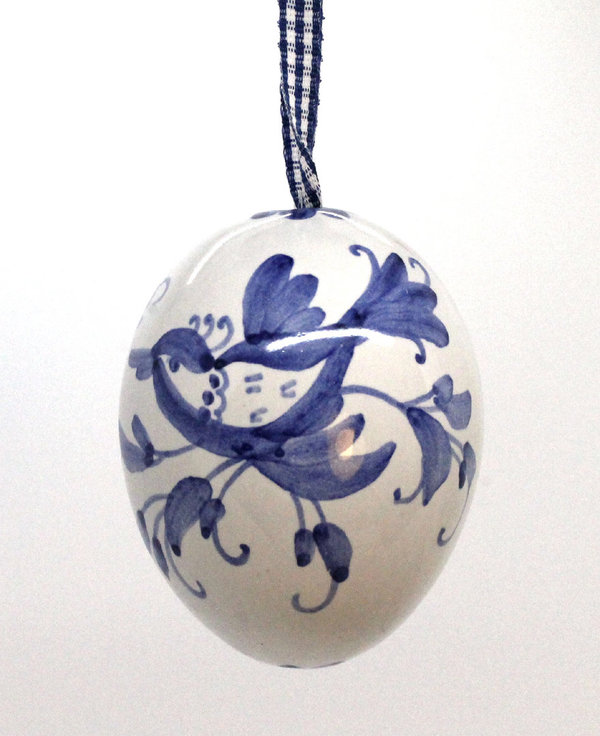 Osterei Keramik handbemalt Vogel blau