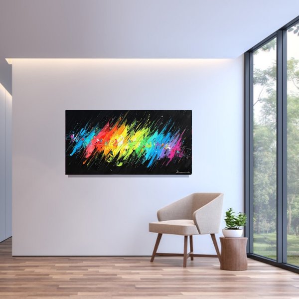 Gemälde Bilder abstrakt "Rainbow"schwarz 70x140