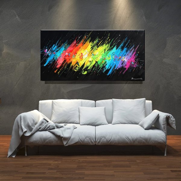 Gemälde Bilder abstrakt "Rainbow"schwarz 70x140