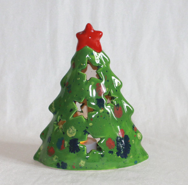 Windlicht Weihnachtsbaum grüne Effektglasur