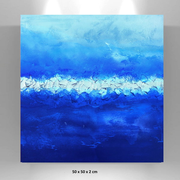 Bild abstrakt "Blue Sea" 50x50x2 cm