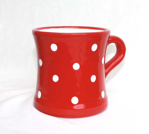 Tasse Kaffeetopf rot-weiß groß gebogen